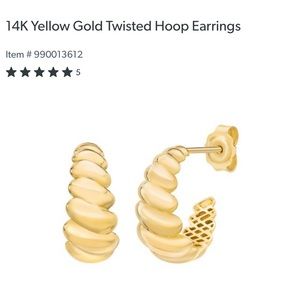14K SOLID Yellow Gold Twisted Hoop Earrings